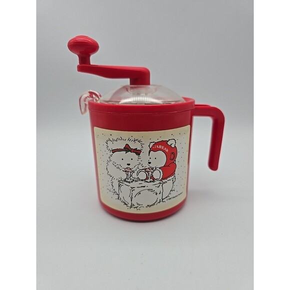 Donvier Manual Hand Crank Ice Cream Maker Half-Pint Santa Bear Red 1987 - Picture 2 of 8